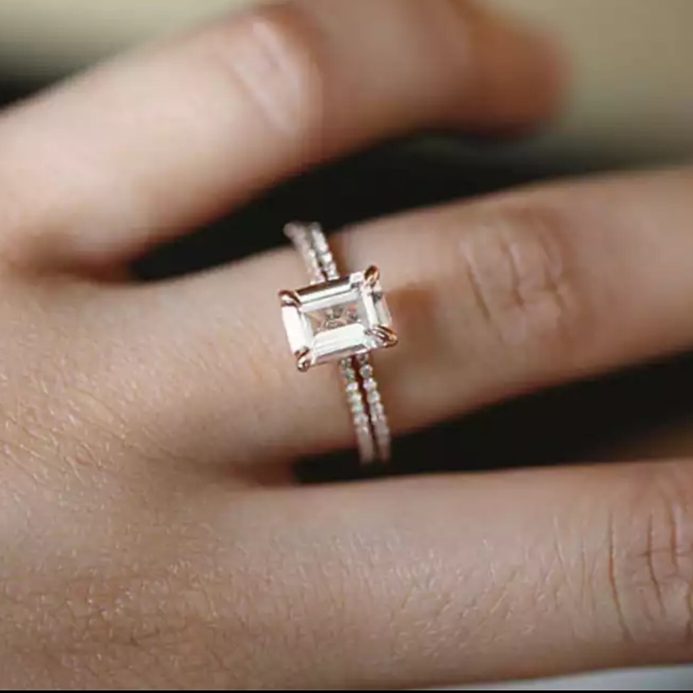New Rose Gold Color Wedding Ring Set